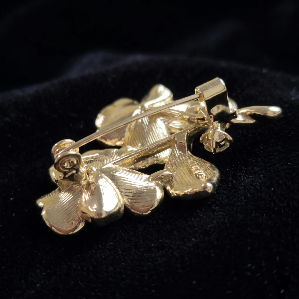 QDORA Large Gold Pink Floral Saree Brooch image 2