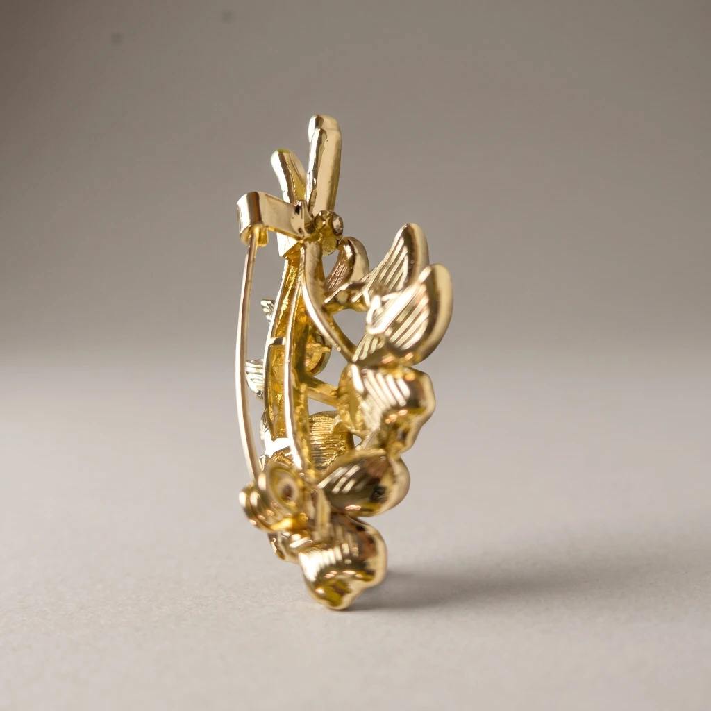 QDORA Peach Floral Enamel Crystal Saree Brooch image 2