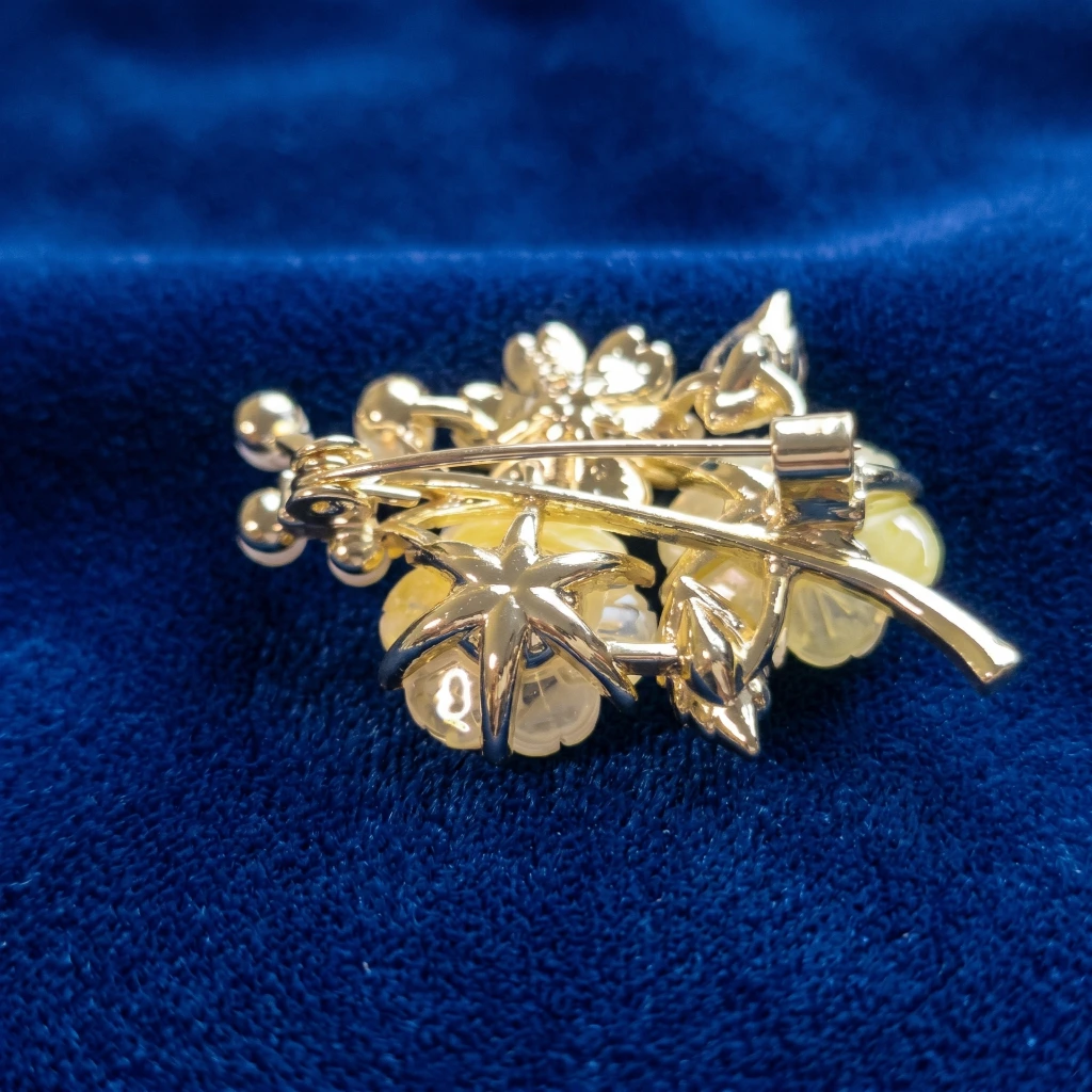 QDORA Gold Yellow Floral Pearl Crystal Saree Brooch image 2