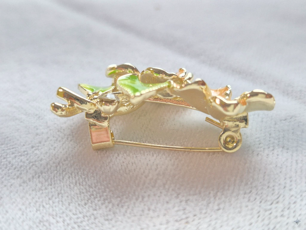 QDORA Large Gold Peach Floral Saree Brooch image 2