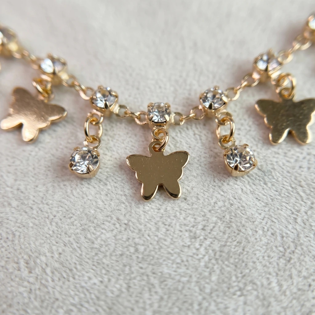 QDORA Gold Butterfly Crystal Charm Anklet image 3