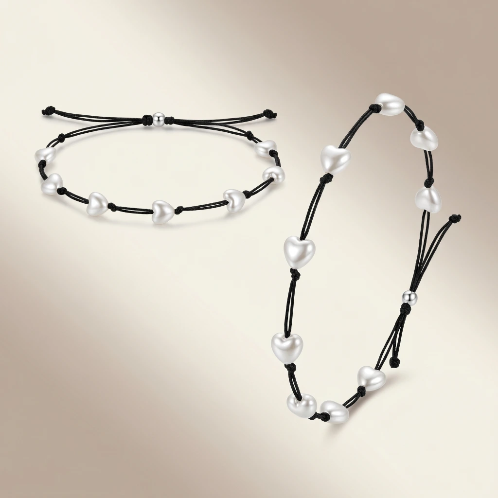 QDORA Black Cord Heart Pearl Anklet image 2