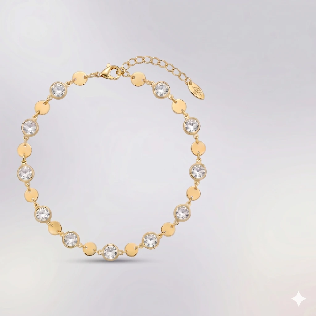 QDORA Gold Disc Crystal Stone Anklet