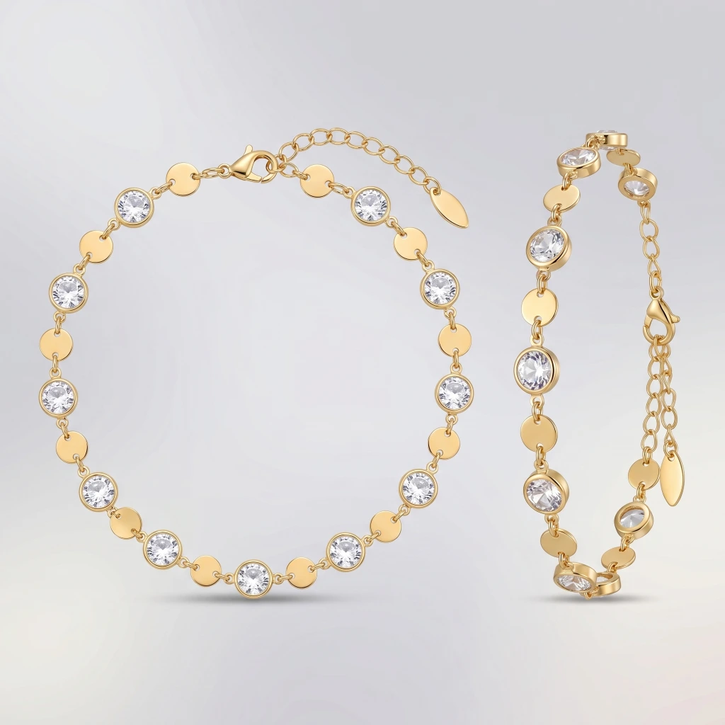 QDORA Gold Disc Crystal Stone Anklet image 4
