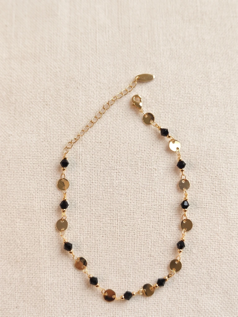 QDORA Gold Black Bead Charm Anklet image 4