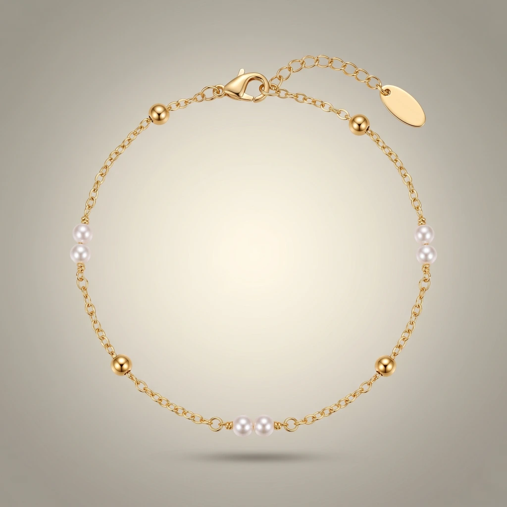 QDORA Gold Pearl Delicate Chain Anklet image 2