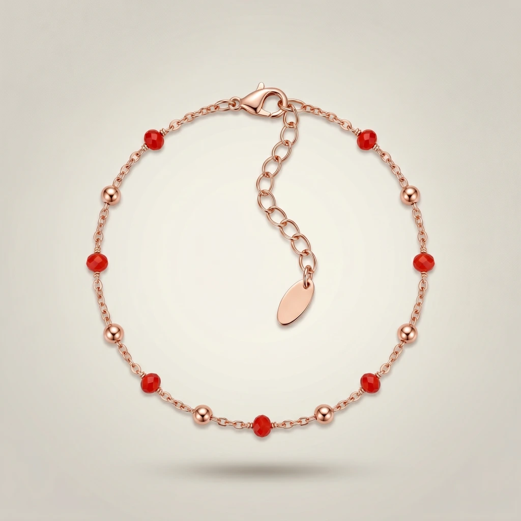 QDORA Rose Gold Red Beaded Anklet image 2