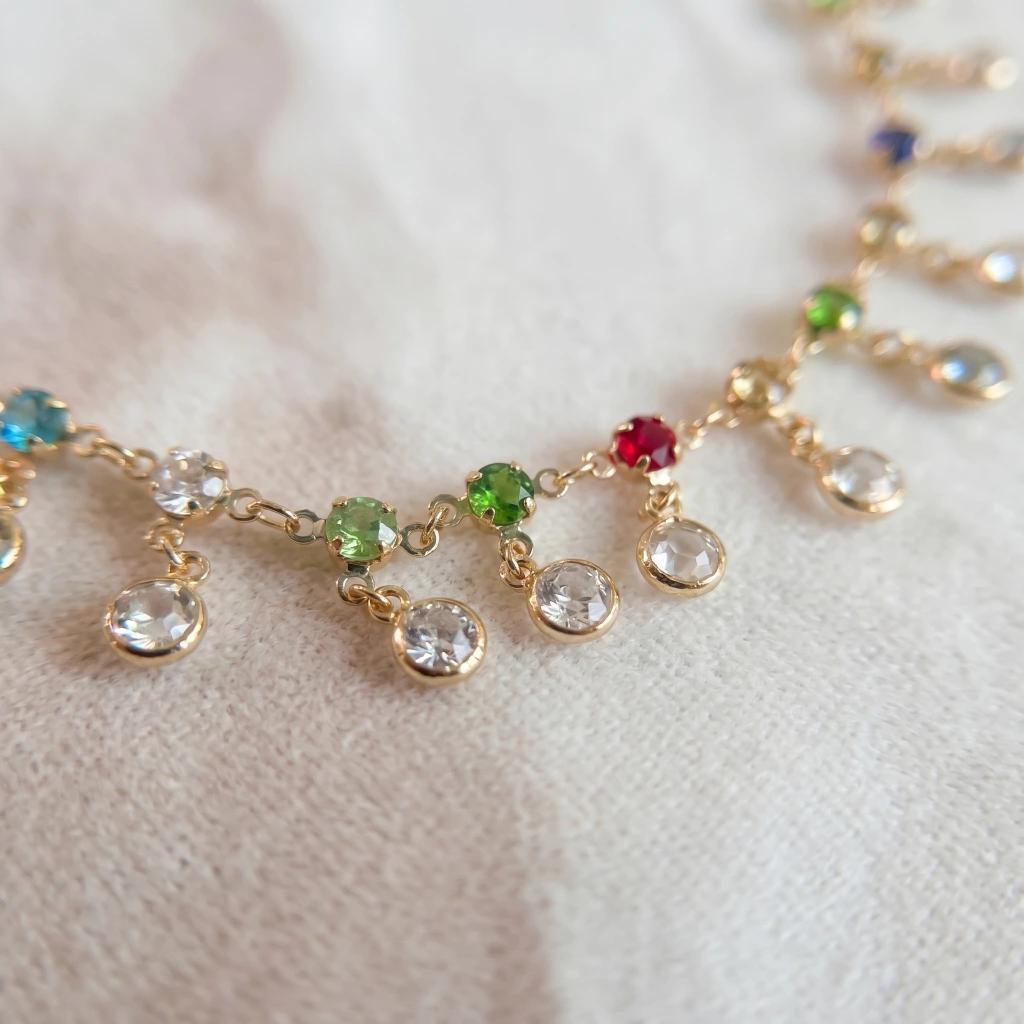 QDORA Gold Multi-Color Stone Charm Anklet image 2
