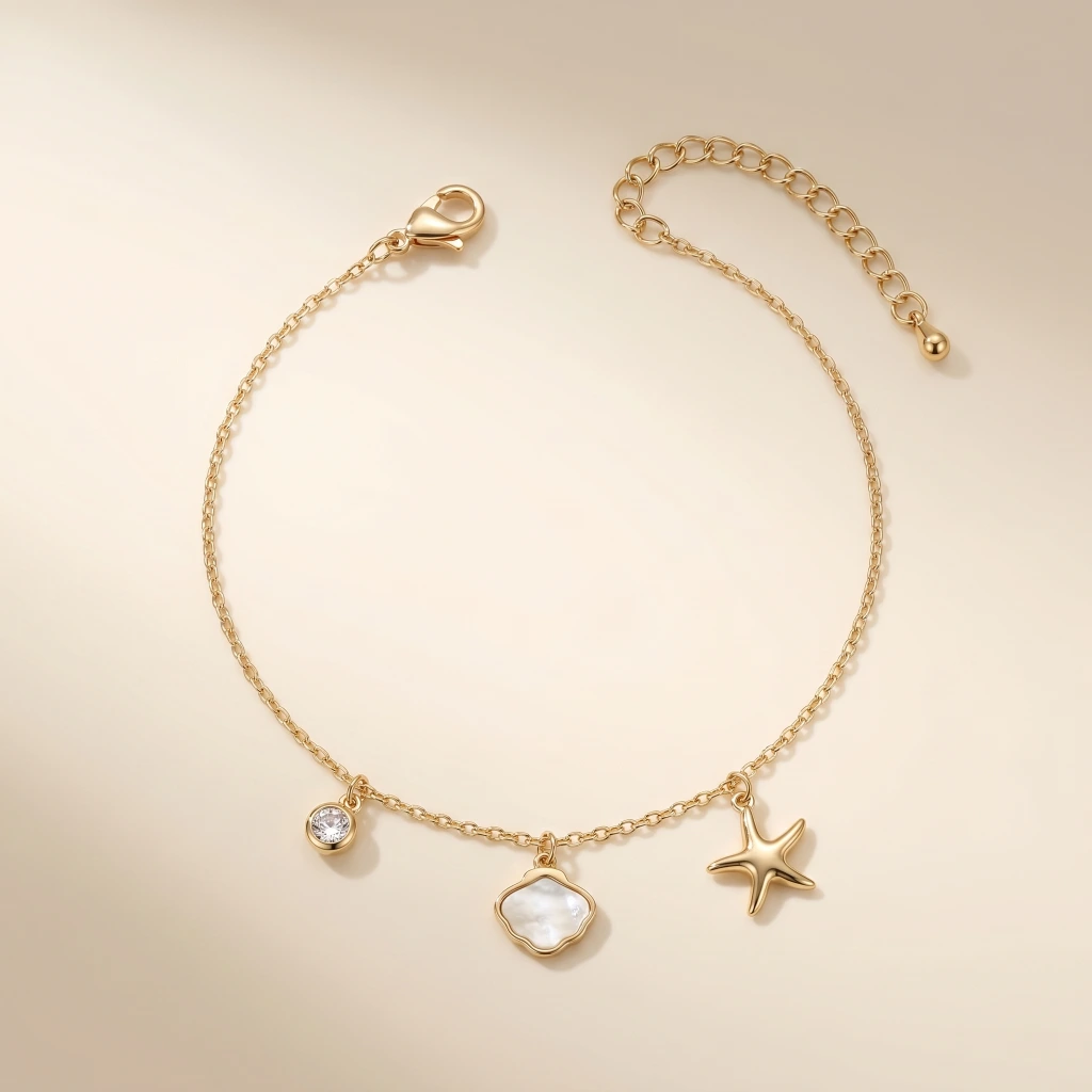 QDORA Gold Starfish & Crystal Charm Chain Anklet image 2