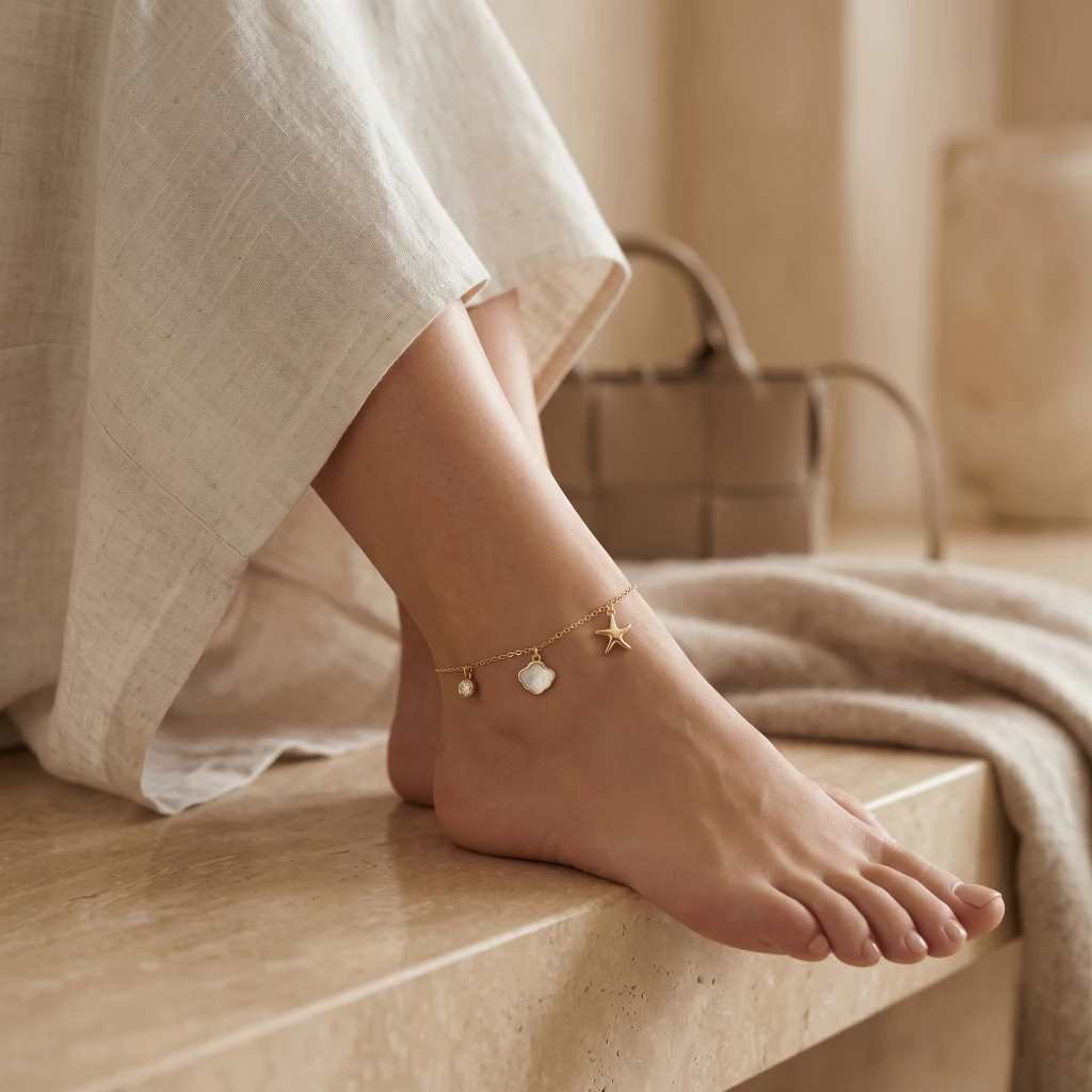 QDORA Gold Starfish & Crystal Charm Chain Anklet image 3