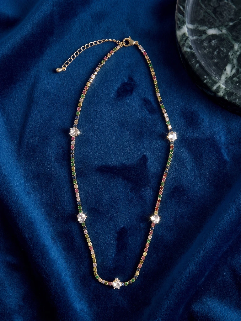 QDORA Gold Multi-Color Stone Tennis Anklet image 3