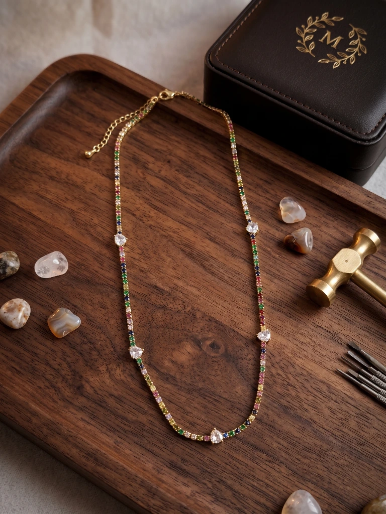 QDORA Gold Multi-Color Stone Tennis Anklet image 2