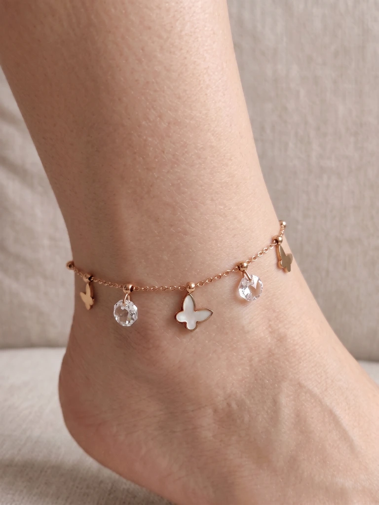 QDORA Rose Gold Butterfly Crystal Charm Anklet image 3