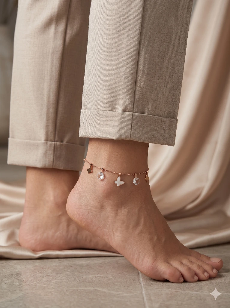 QDORA Rose Gold Butterfly Crystal Charm Anklet image 4