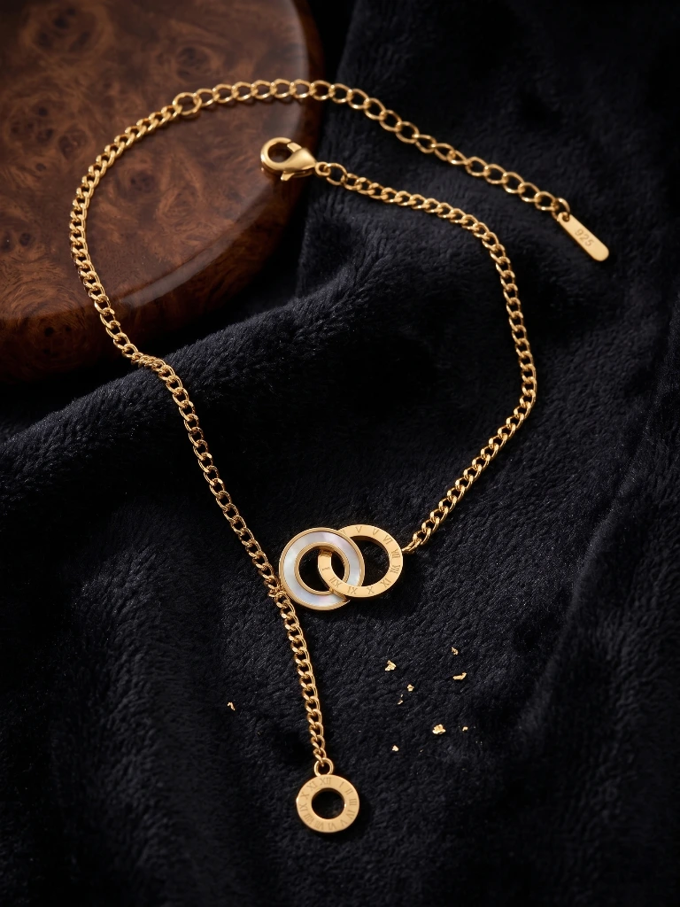 QDORA Gold Roman Numeral Circle Charm Anklet image 2