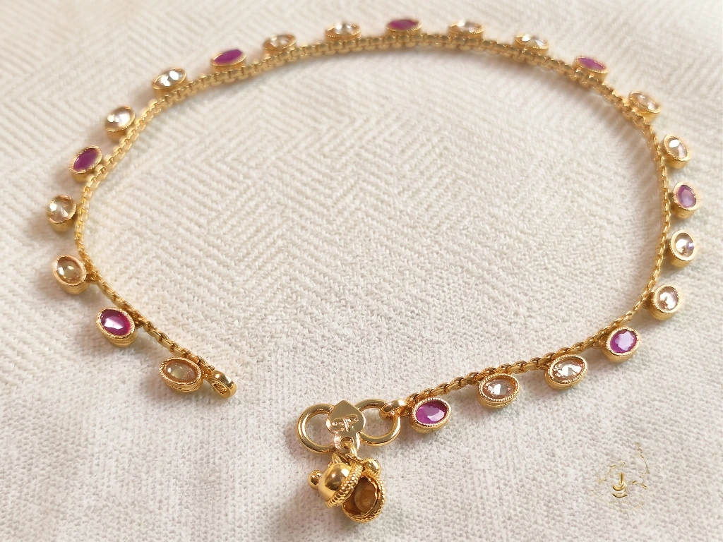QDORA Gold Ruby & Clear Stone Beaded Chain Anklet Set image 3