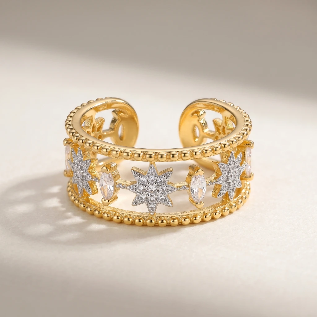 QDORA Gold Star Crystal Adjustable Ring