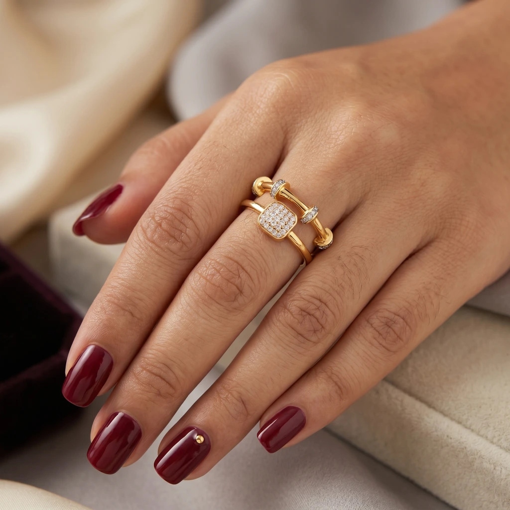 QDORA Gold Square Cluster Adjustable Ring image 4