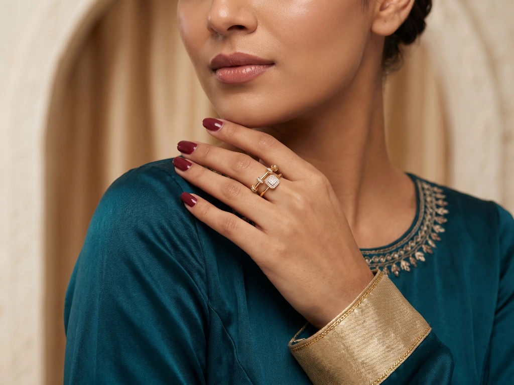 QDORA Gold Square Cluster Adjustable Ring image 3