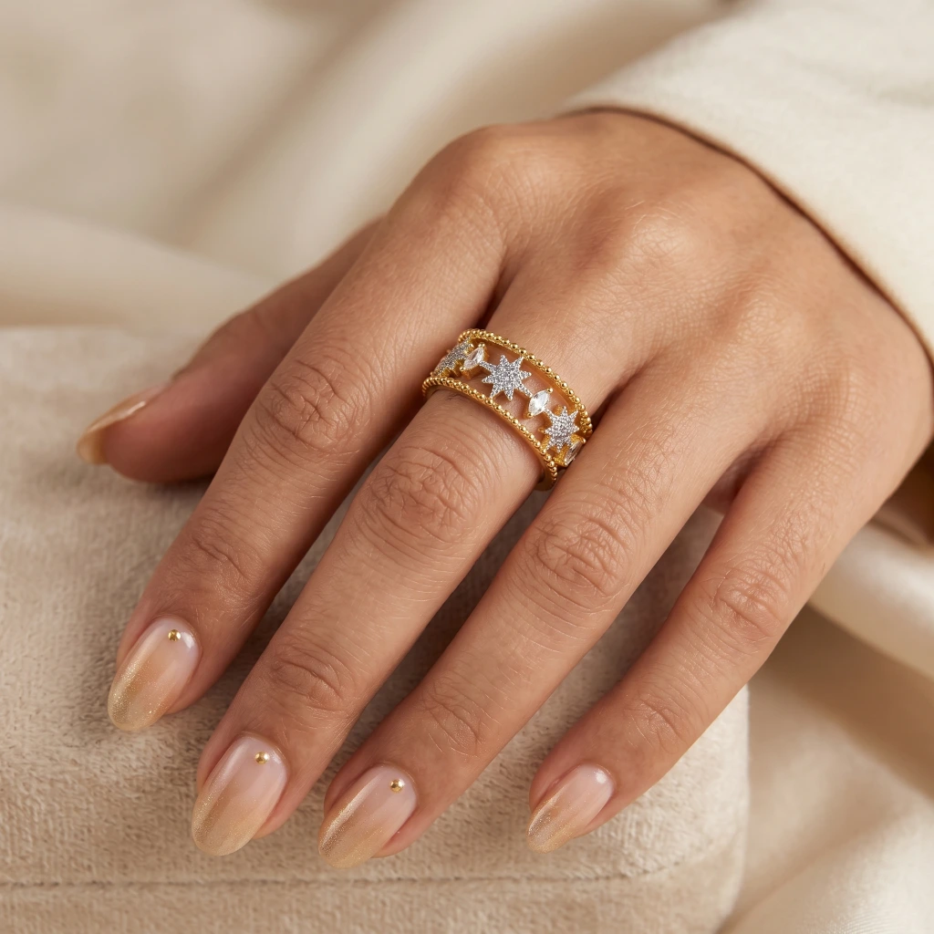 QDORA Gold Star Crystal Adjustable Ring image 2