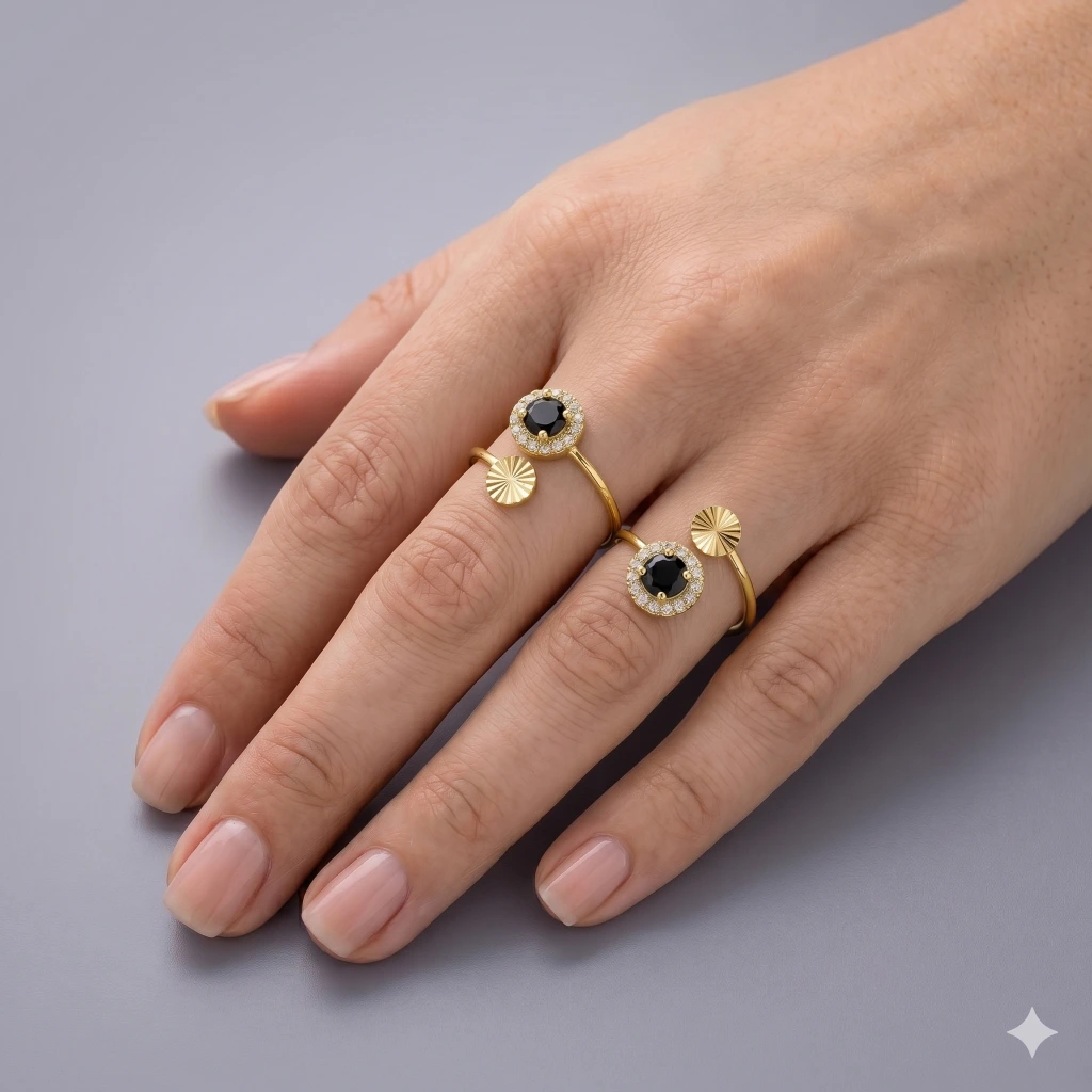 QDORA Gold Black Stone Halo Open Ring image 3