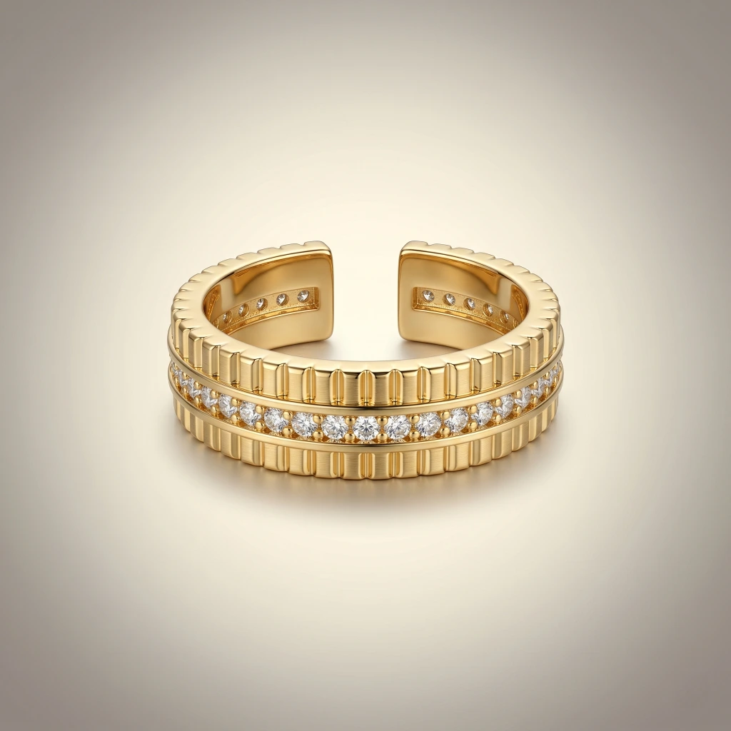 QDORA Gold Textured Crystal Band Open Ring image 3