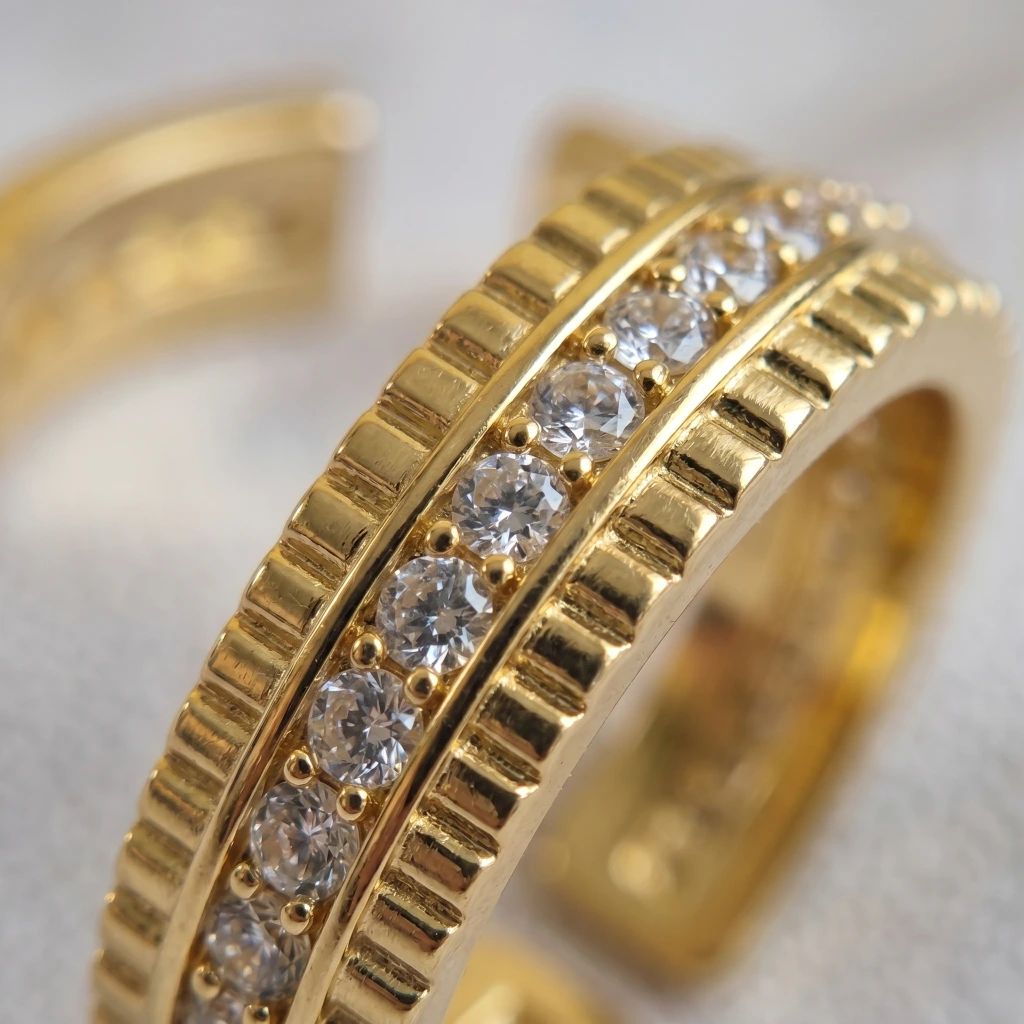 QDORA Gold Textured Crystal Band Open Ring image 2
