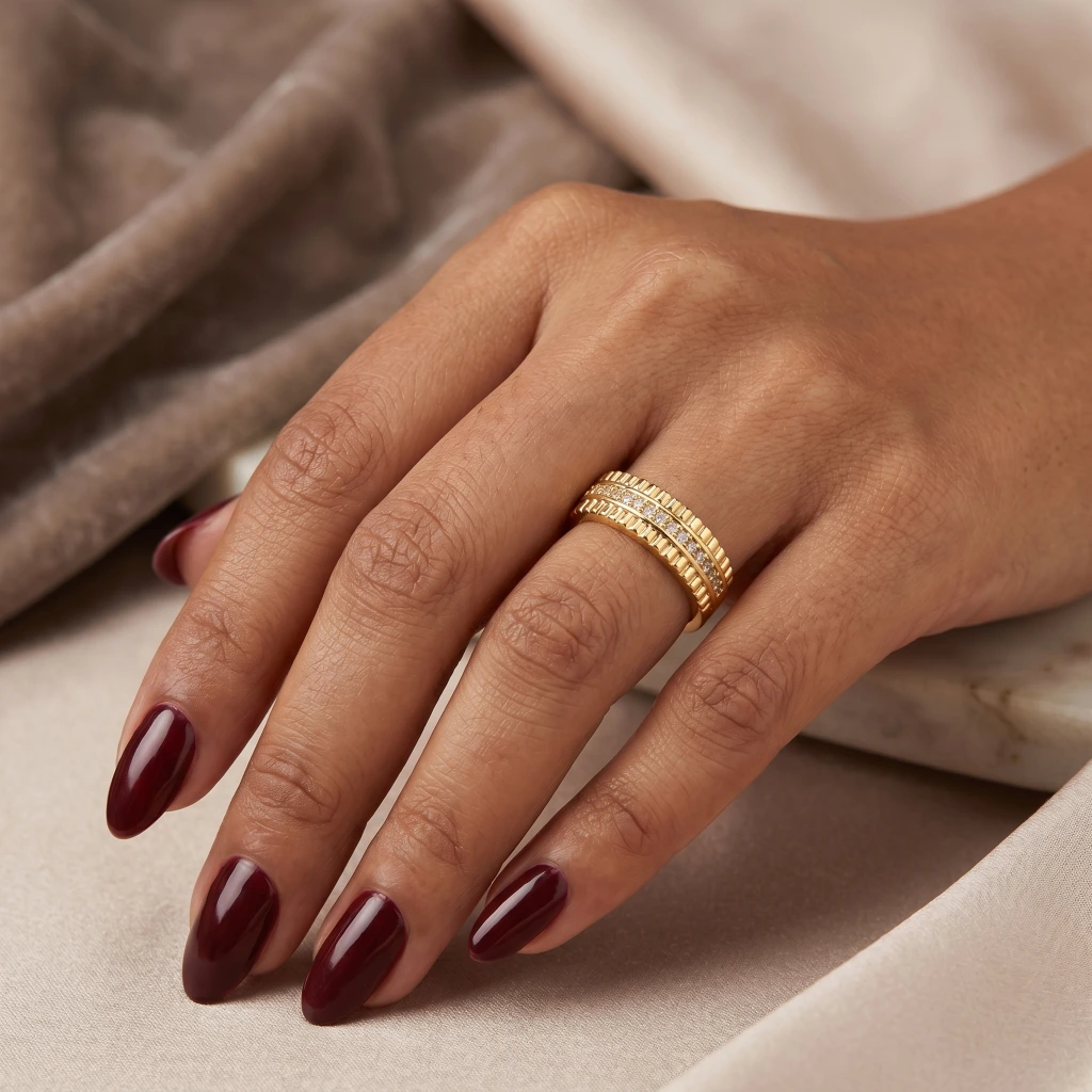 QDORA Gold Textured Crystal Band Open Ring