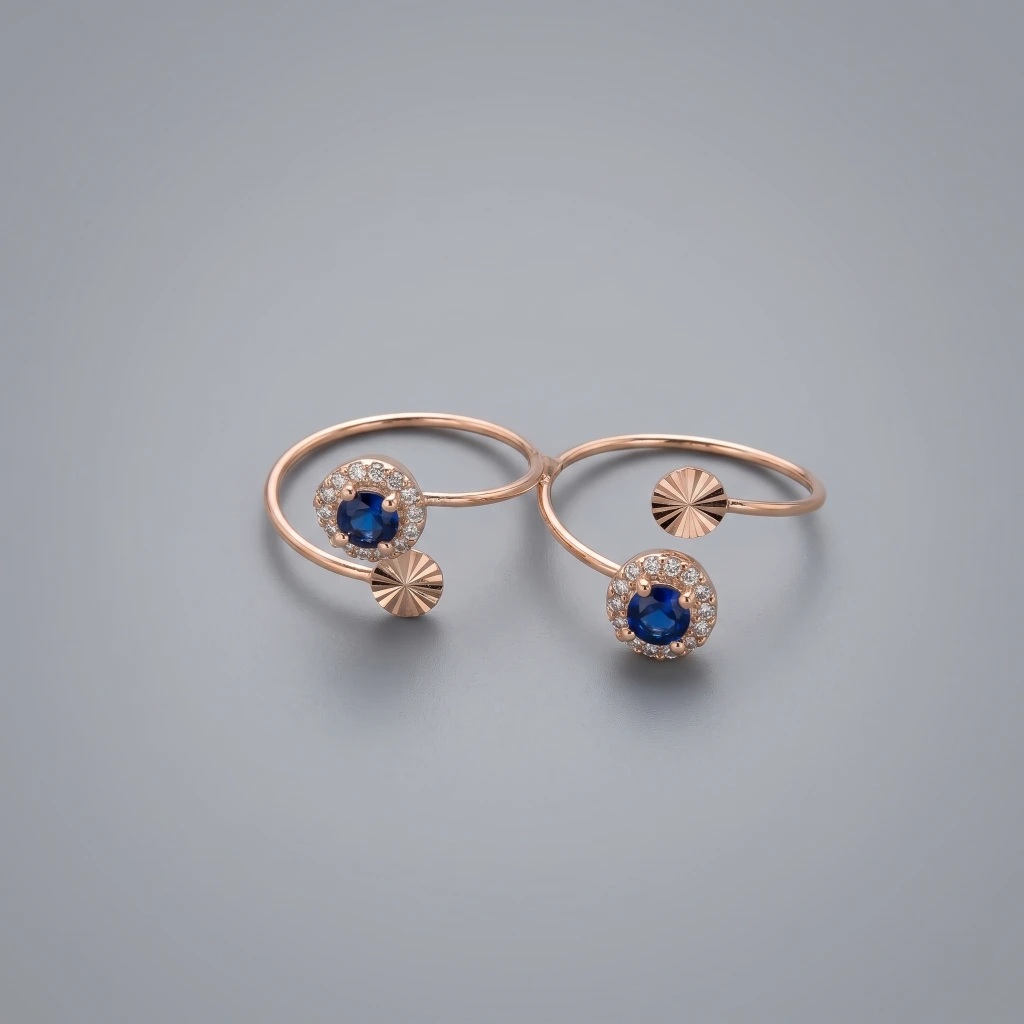 QDORA Rose Gold Blue Stone Halo Open Ring image 2