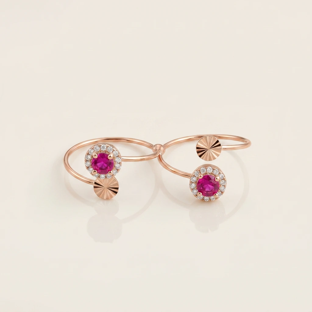 QDORA Rose Gold Pink Stone Halo Open Ring