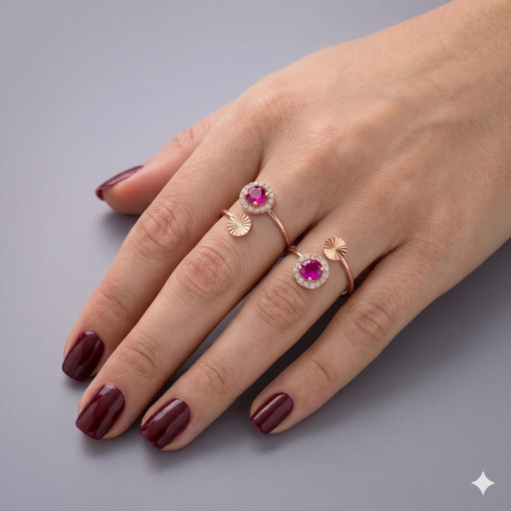 QDORA Rose Gold Pink Stone Halo Open Ring image 2