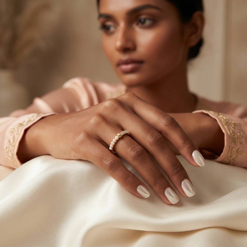 QDORA Gold Pearl Crystal Split Band Open Ring image 2