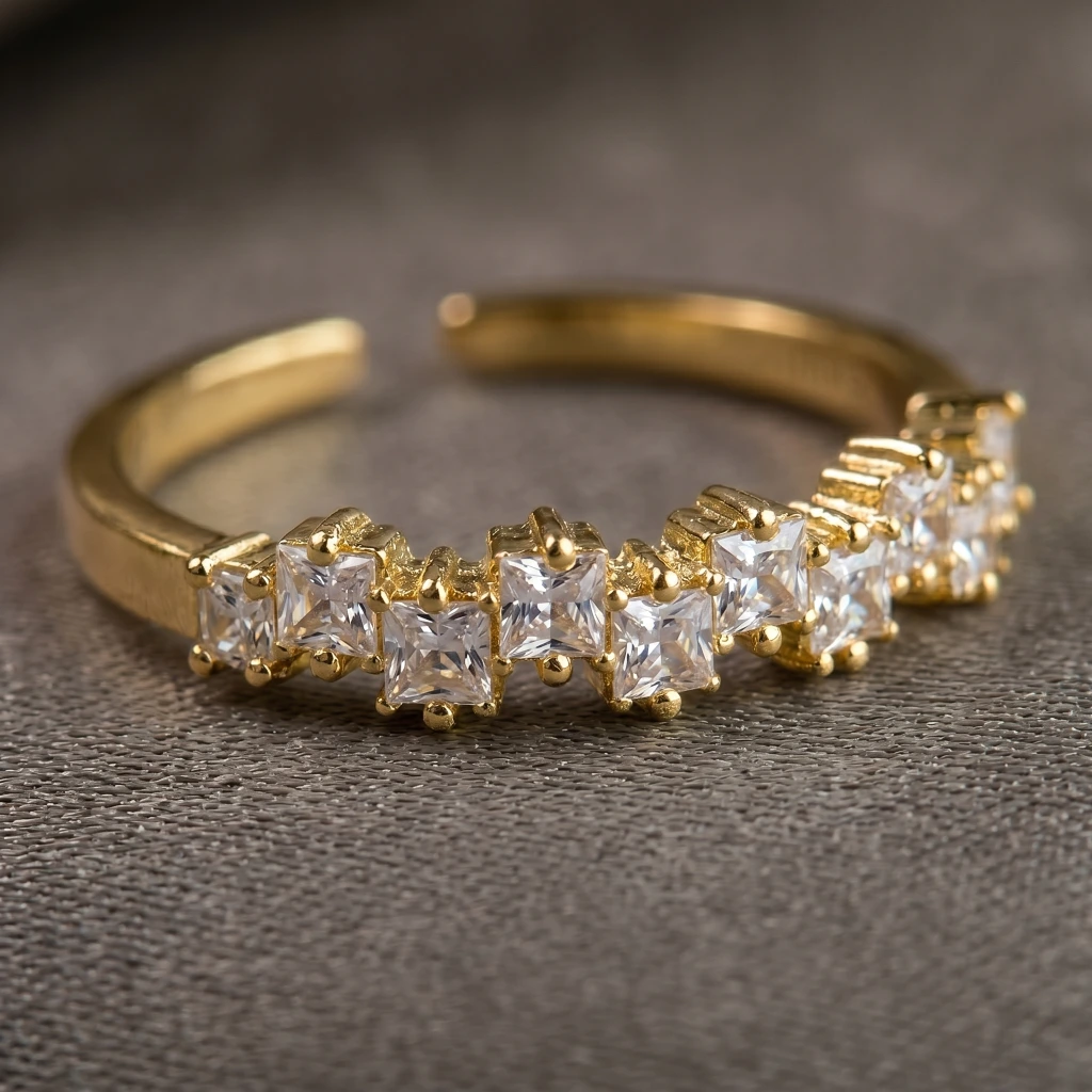 QDORA Gold Square Crystal Eternity Open Ring