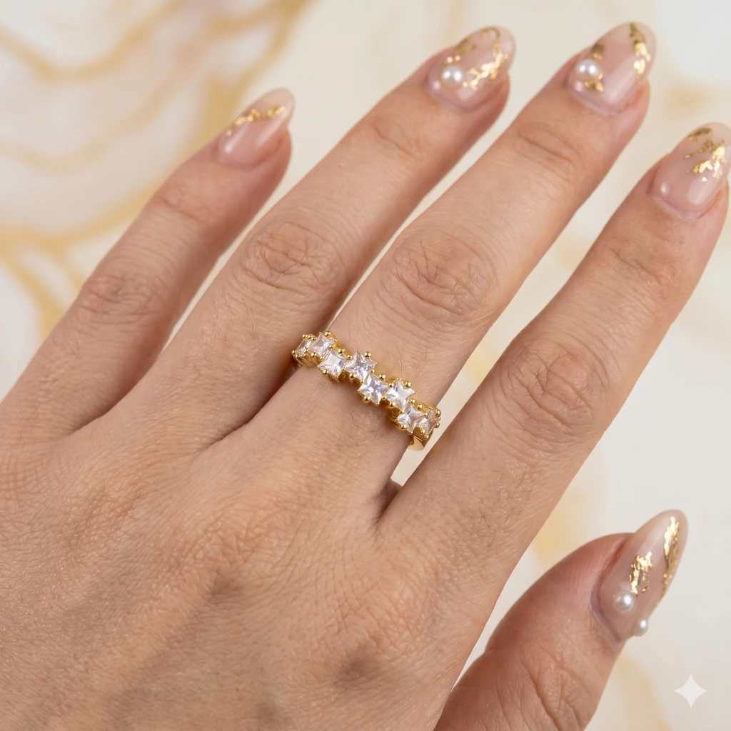 QDORA Gold Square Crystal Eternity Open Ring image 2