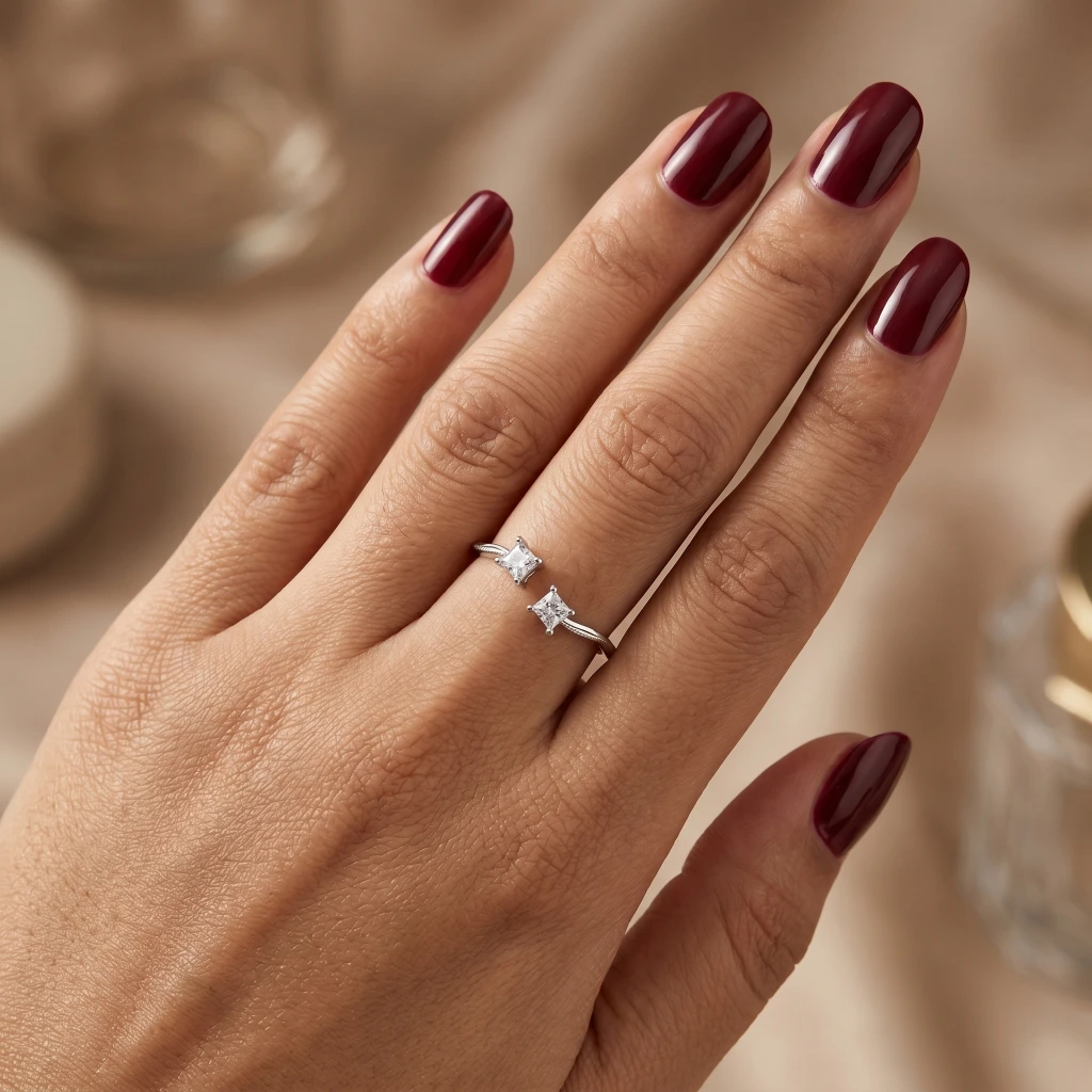 QDORA Silver Square Crystal Open Ring image 2