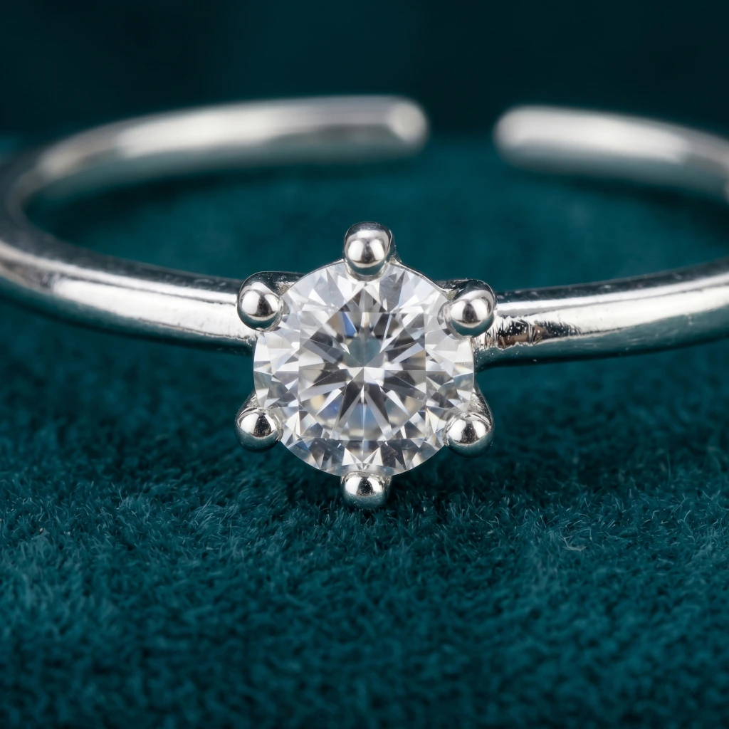 QDORA Silver Solitaire Crystal Open Ring