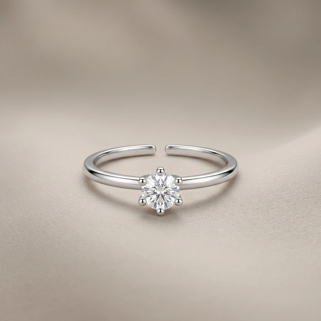 QDORA Silver Solitaire Crystal Open Ring image 3