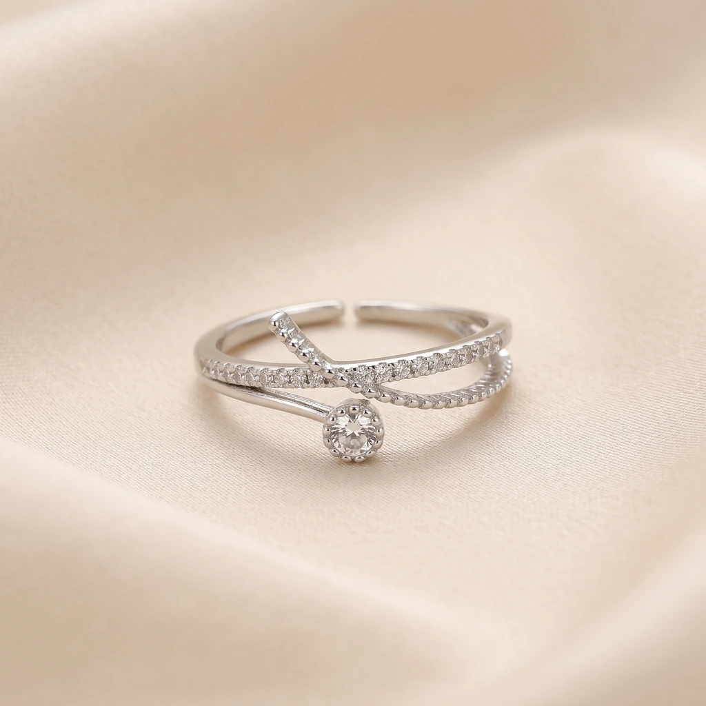 QDORA Silver Cross Multi Layer Open Ring image 2