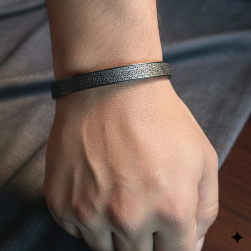 QDORA Matte Black Textured Pattern Men Kada