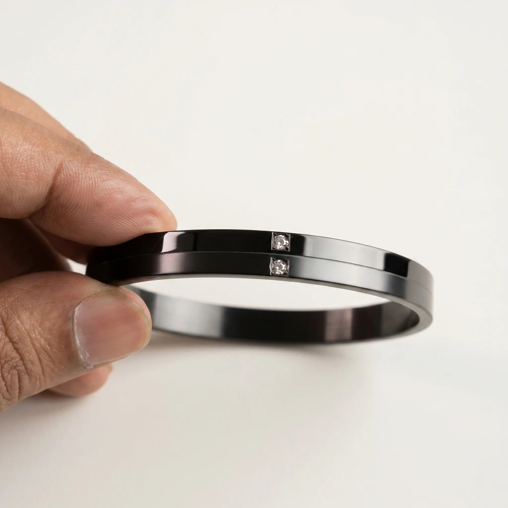 QDORA Matte Glossy Black Stone Men Kada image 3