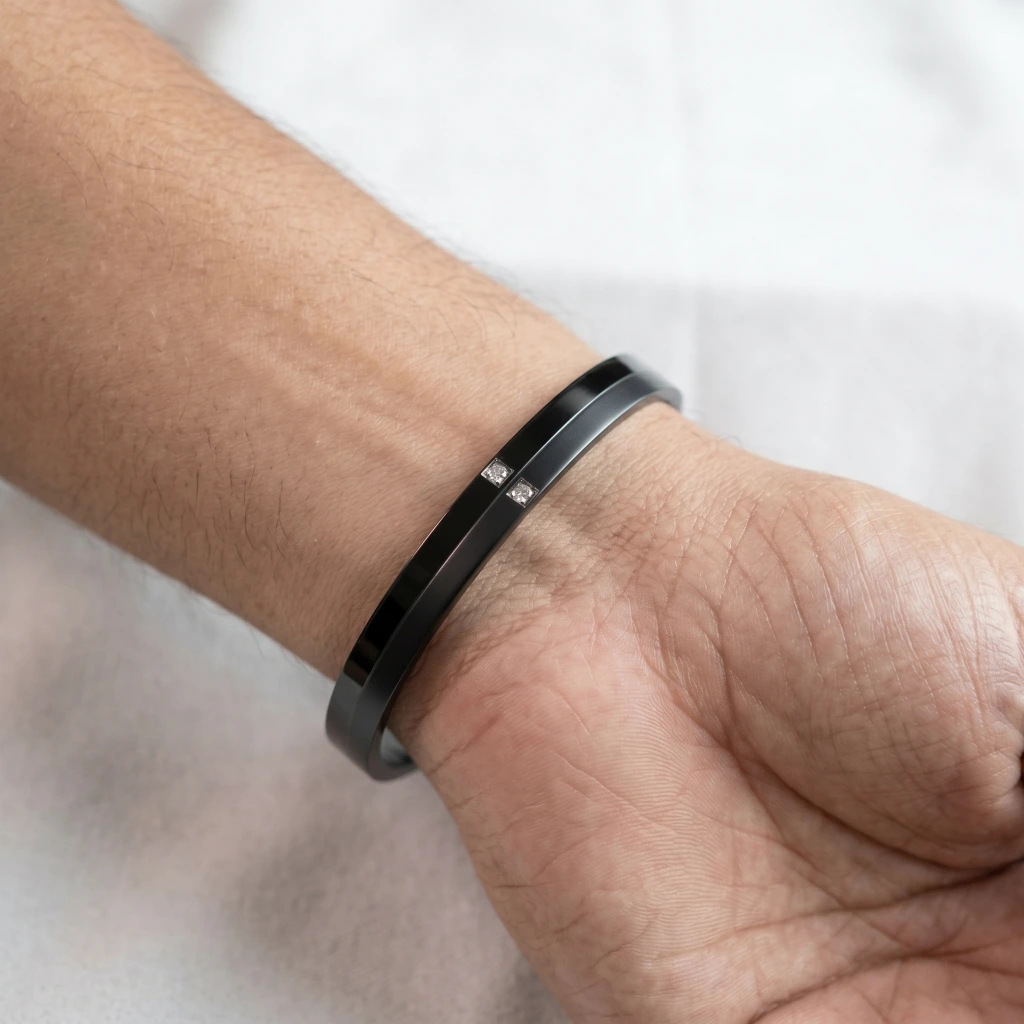 QDORA Matte Glossy Black Stone Men Kada image 2