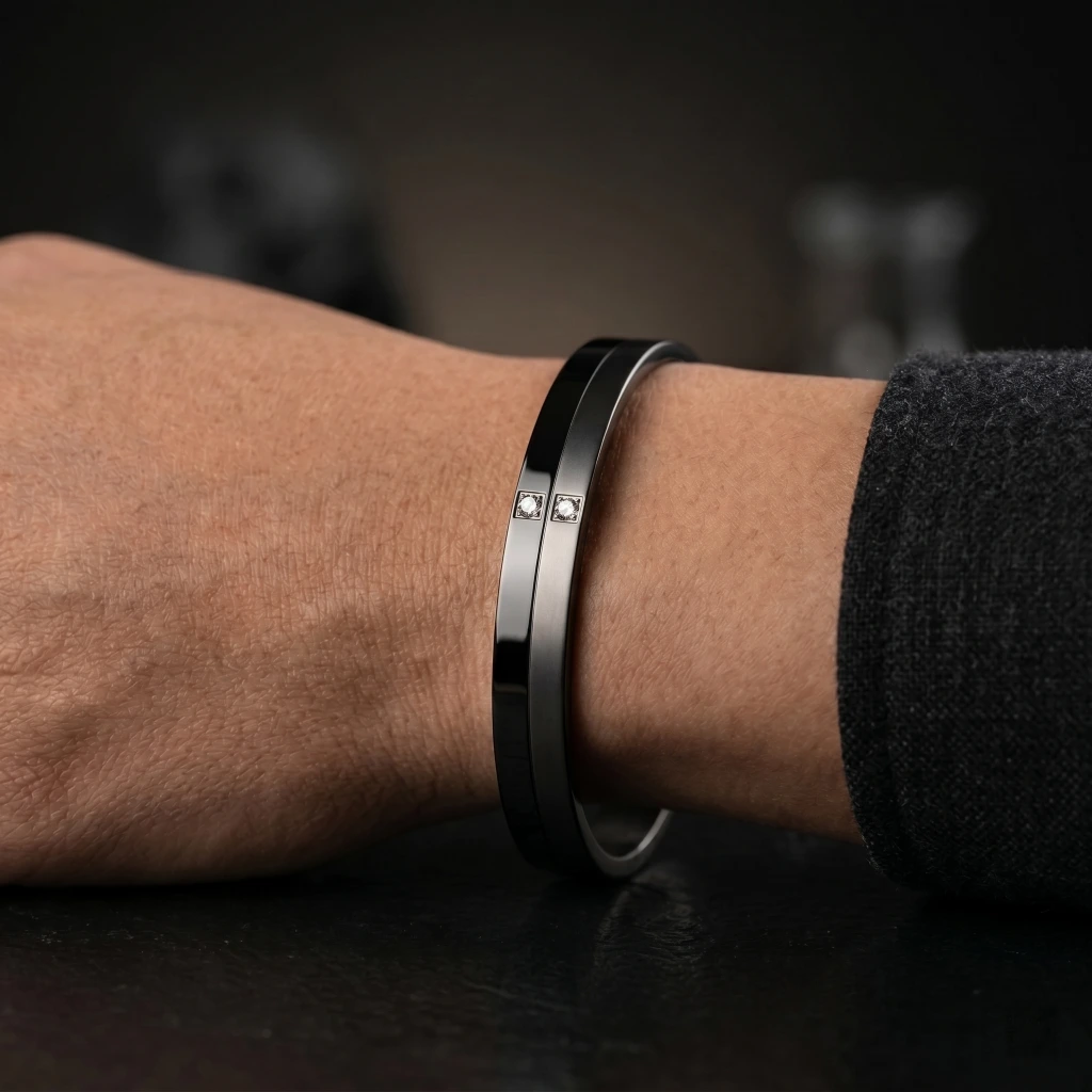 QDORA Matte Glossy Black Stone Men Kada image 4
