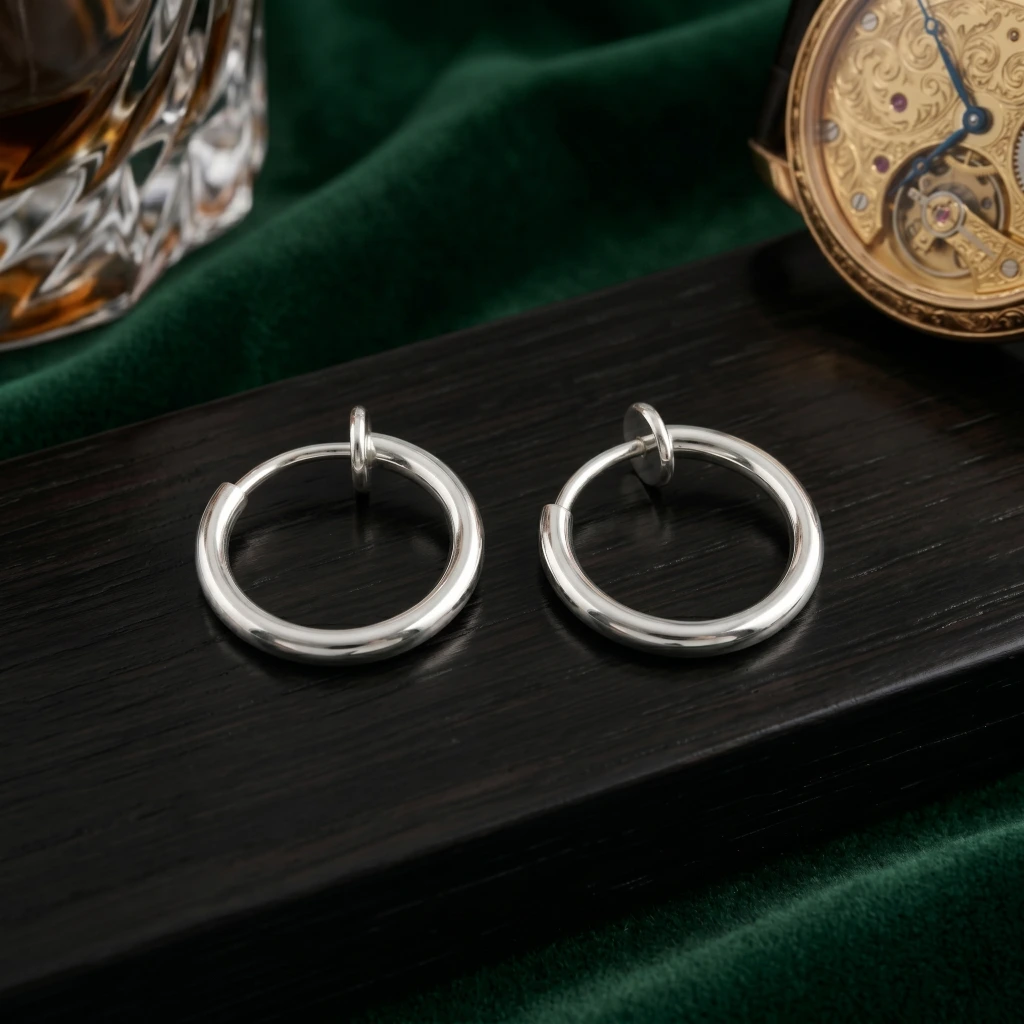 QDORA Silver Stainless Steel Non Pierced Hoop Earrings image 2