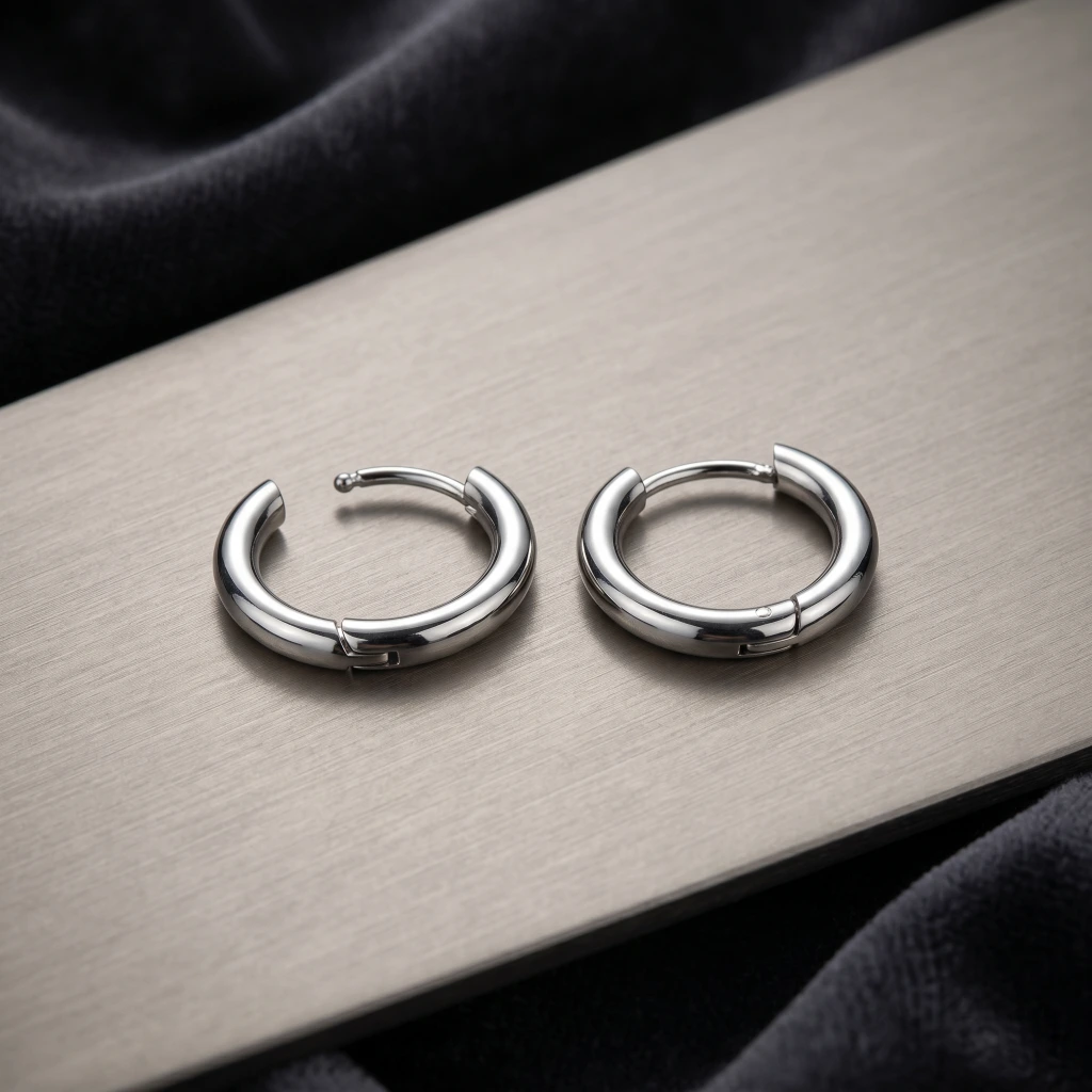 QDORA Silver Stainless Steel Pierced Hoop Earrings image 3