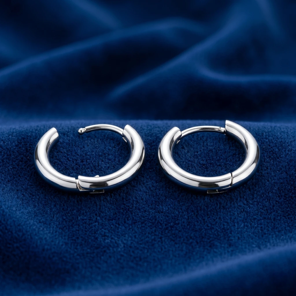 QDORA Silver Stainless Steel Pierced Hoop Earrings