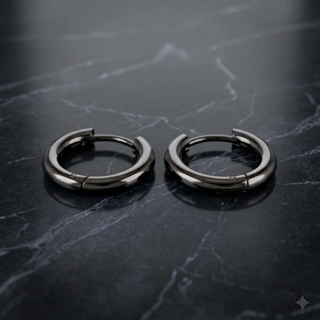 QDORA Black Stainless Steel Pierced Hoop Earrings image 2