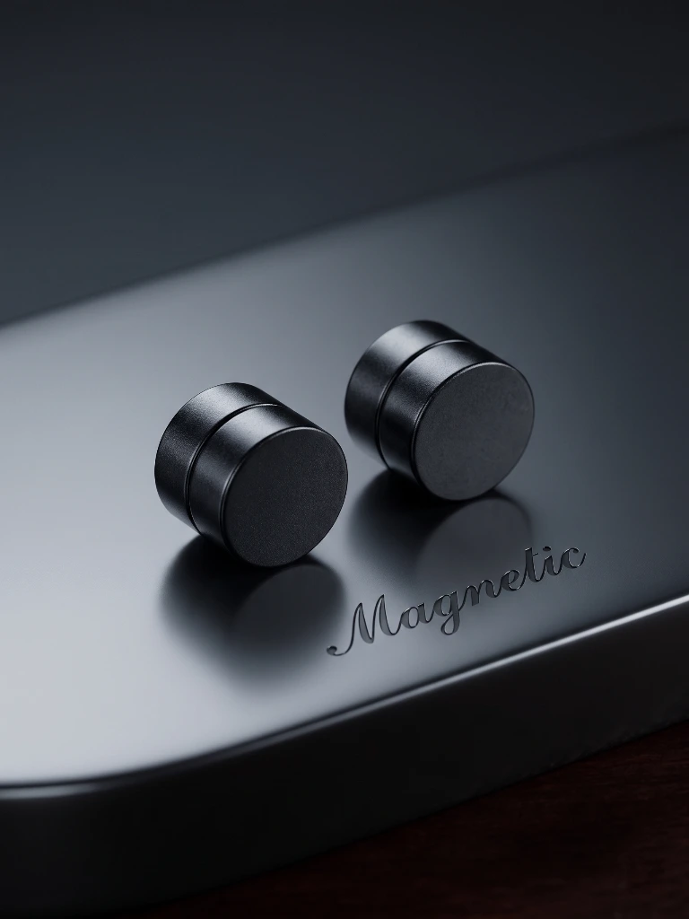 QDORA Matte Black Minimal Round Magnetic Earrings image 2