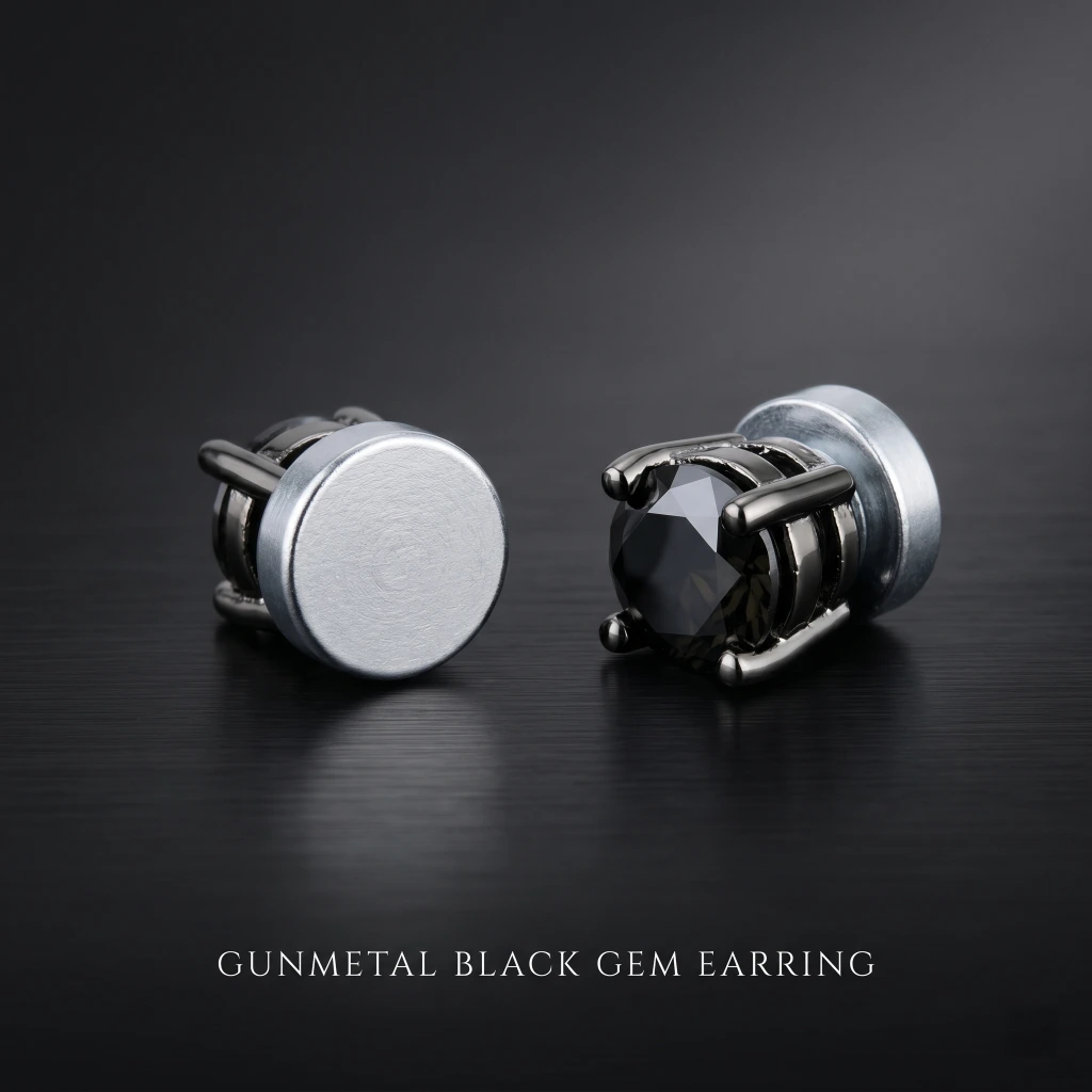 QDORA Black Gem Gunmetal Magnetic Earrings image 3