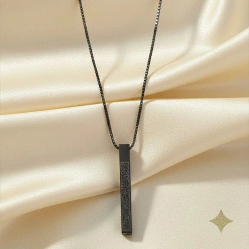 QDORA Black Stainless Steel Etched Vertical Bar Pendant image 3