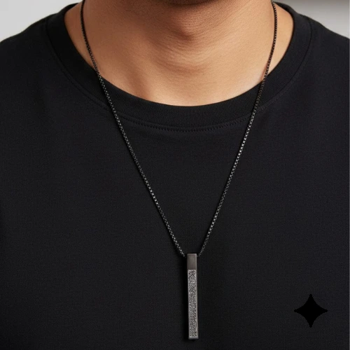 QDORA Black Stainless Steel Etched Vertical Bar Pendant image 2